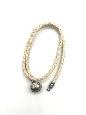 Pandora Double Wrap Cream Braided Leather Bracelet with Silver Accent 925 ALE